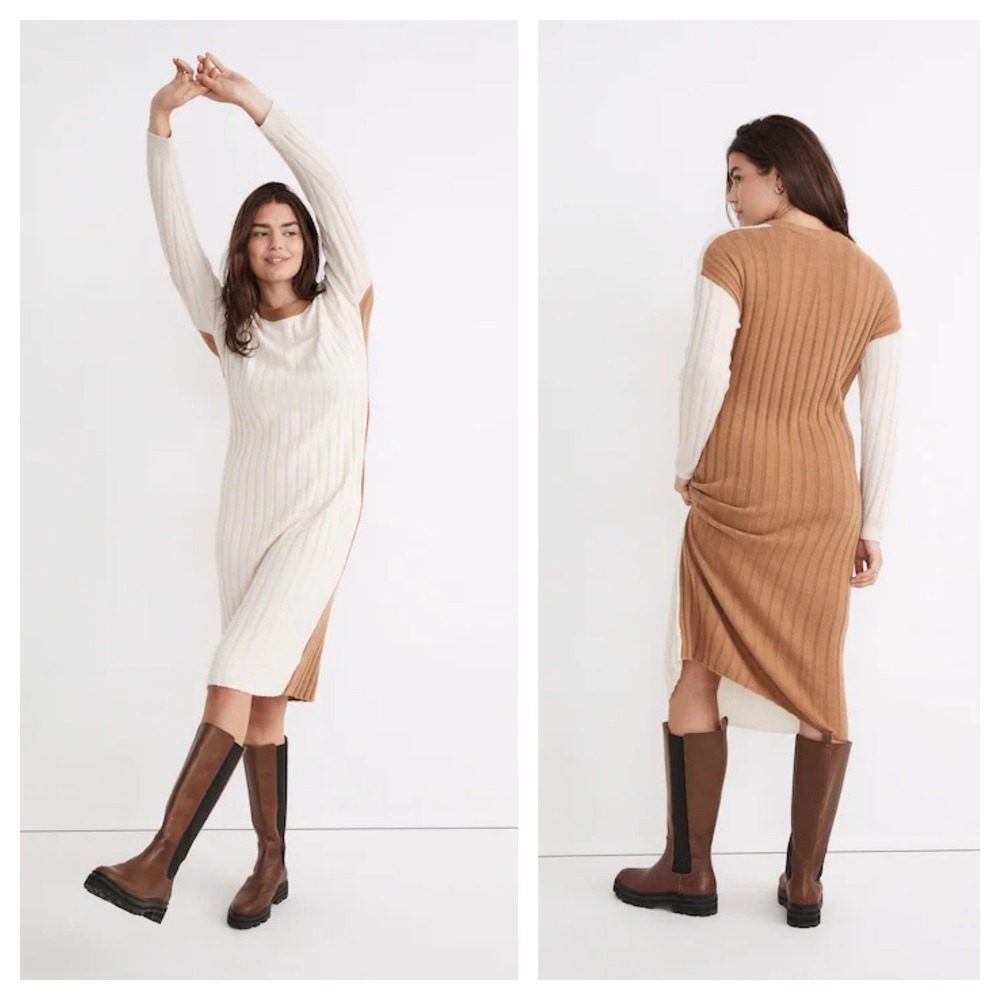 NEW Madewell (Re)sourced Ribbed wool blend knit Midi Sweater Dress Size M